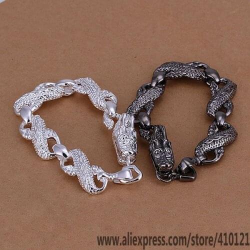 S096 Hot Sale Silver Color Fine Jewelry Sets,Wholesale Fashion Jewelry Elegant Charms Fashion Set Black And White Dragon Head