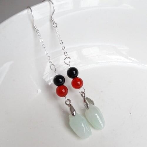 925 Silver Natural Emerald agate Jade Circular Magnolia Beads Earrings Original DIY By Hand Accessories Green Bead Women Jewelry