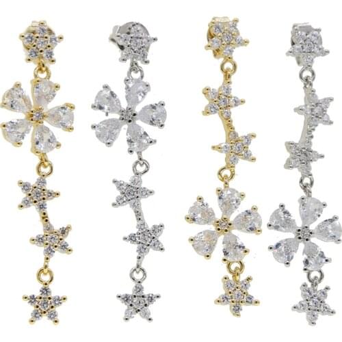 Chic trendy women jewelry 5A cubic zirconia cz flower dangle drop tassel girl earring