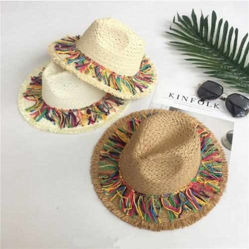 Beach Hat with Tassel Female Summer Seaside Vacation Outsid Straw Hat Adlut Straw Hat Sunshade Korean Style Top Hat for Women