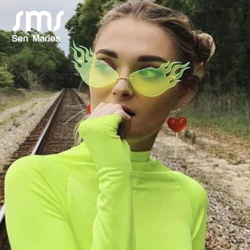 New Fire Flame Rimless Sunglasses Women Luxury Brand Men Cat Eye Sun Glasses Unique Fashion Eyewear Shades UV400 oculos de sol