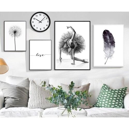 Reed Dandelion Feather Ballet Dancer Girl Wall Art Canvas Painting Nordic Posters And Prints Wall Pictures For Living Room Decor