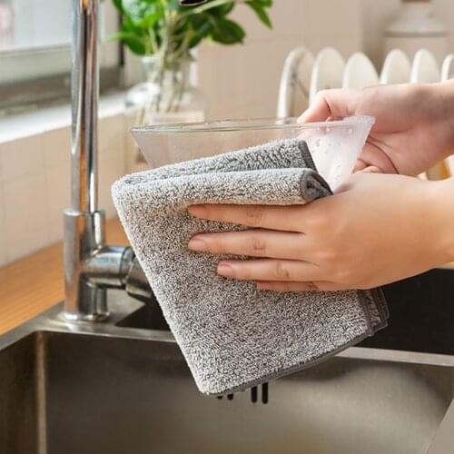 Strong Bamboo Charcoal Dishcloth Microfiber Kitchen Towel Thickened Absorbent Non-stick Oil Rag Wipe Utensils for kitchen Home