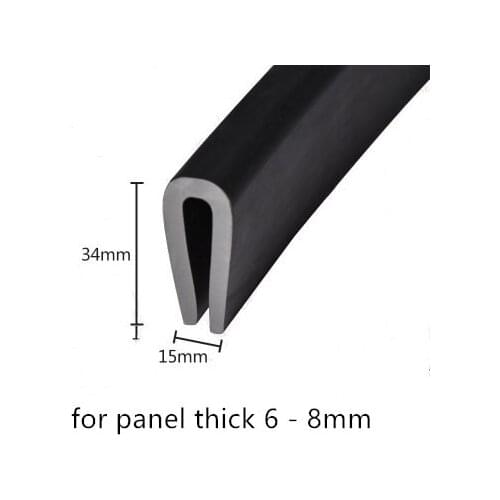 Rubber Sealing U Strip 34x15x34mm for 6-8mm thick Glass Metal Car Wood Panel Board Edge Encloser Shield Black
