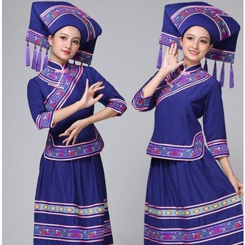 Oriental Ethnic minority dance clothing Special Fashion Hmong clothes Yao Dress Chinese Folk dance Suits Hat + Jacket + Skirt