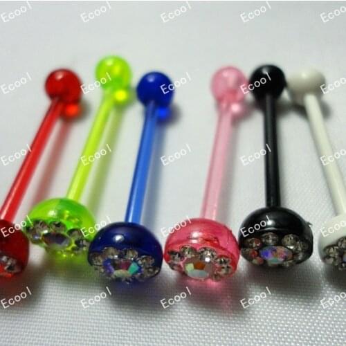 Whole 25pcs Jewelry Lots Nice Body Jewelry Piercing Multi-Rhinestone Tongue Rings Barbell LB324 Free Shipping