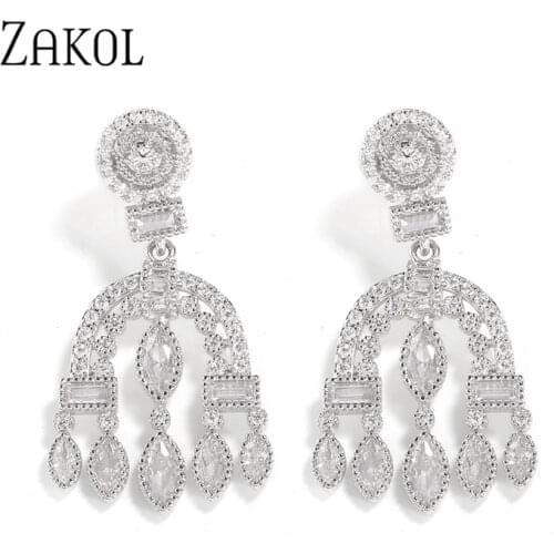ZAKOL Newly-design Women Dangle Earrings Bridal Wedding Ceremony Party Earring High Quality Unique Statement Jewelry Wholesale