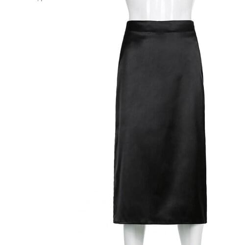 Women Elegant Slim Skirt Solid Color Slit Hem Polyester High Waist Loose Long Skirt for Office Streetwear