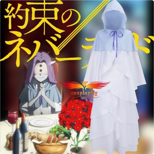 Anime The Promised Neverland Mujika Cosplay Costume Outfits Asian Adult Women Ruffles Top Skirt Blue Cloak Hoodies Halloween COS