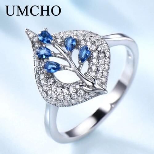 UMCHO S925 Sterling Silver Rings for Women Nano Sapphire Ring Gemstone Aquamarine Cushion Romantic Gift Engagement Jewelry