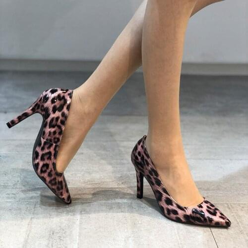 2021 Fashion Women Pumps Femals Sexy Leopard Pointed Toe Thin Heels 9cm High Heel Ladies Office Elegant Slip On Footwear Shoe