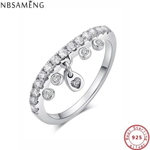 Original 100% 925 Sterling Silver Love Chandelier Drop Finger Ring Pave Crystal Rings For Women Fine Wedding Jewelry