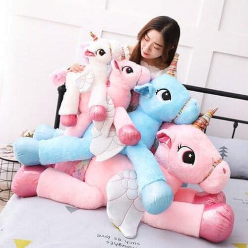 1pc 50-120cm Kawaii Unicorn Plush Toys Giant Stuffed Animal Horse for Children Soft Doll Home Decor Lover Birthday Gift