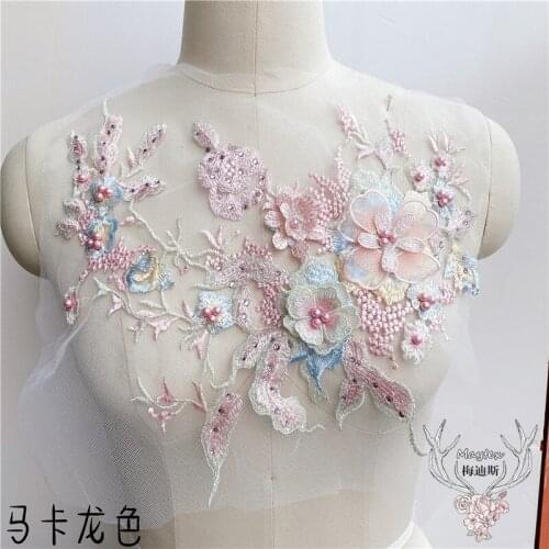 1 PC Color Three-dimensional Nail Bead Ironing Diamond Embroidery Applique Dress DIY Lace Fabric Patch
