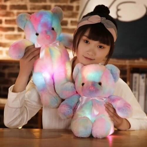 1pc Rainbow Glowing Teddy Bear Colorful Glowing Bear Plush Luminous Toy Stuffed Animal Soft Doll For Kids Girls Christmas Gift