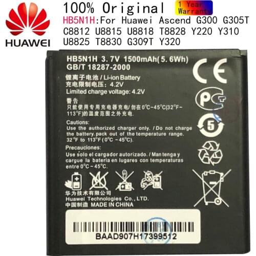 100% Orginal HB5N1H Battery 1500mAh For Huawei Ascend G300 G305T C8812 U8815 U8818 T8828 Y220 Y310 U8825 T8830 G309T Y320 Phone
