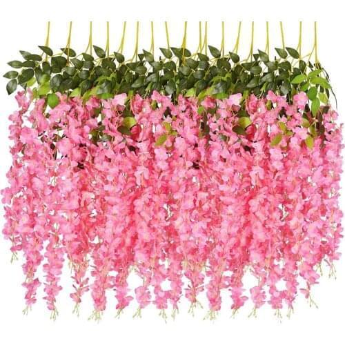 12PCS/SET 3.6 Feet Artificial Flowers Silk Wisteria Vine Hanging Flower for Wedding Garden Floral DIY Living Room Office Decor