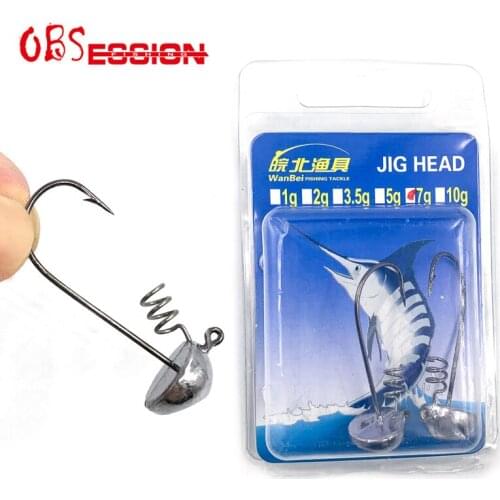 2pcs/box 5g 7g Triangle Lead Jig Head Spring Fishing Hook Barbed Hook Soft Worm LureSaltwater Jigging Fishing Hooks Accessories