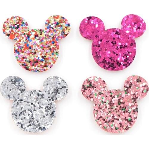 20Pcs Mix Colors Glitter Leather Pads Baby Girls Hair Accessories Sequins Mouse Head Appliqued for BB Clip Decoration K55