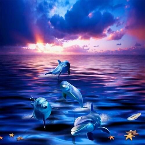 Beibehang Beautiful dolphin out of the ocean Ocean World 3D bathroom living room floor custom large fresco pvc wearable film