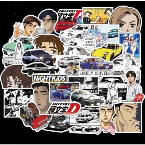 50 Pcs/pack New Initial D Decorative Stickers for Fridge Guitar Luggage Skateboard Phone Car Waterproof Graffiti Stickers Toys