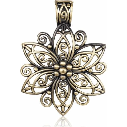 6pcs Tibetan Alloy Filigree Flower Large Pendants Antique Bronze Bails For Findings Charms Jewelry Making Necklace Accessories