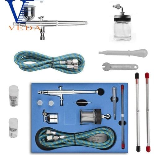 VEDA 0.3mm Dual Action Gravity & Suction Airbrush Set 0.2/0.5mm Needle Air Brush Spray Gun with 7/22CC Cup for Paint Makeup Art