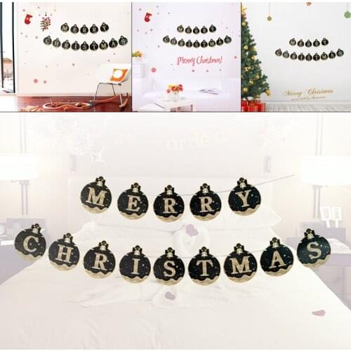DIY Paper Card Black Gold Flags Christmas Holiday Decoration Banner