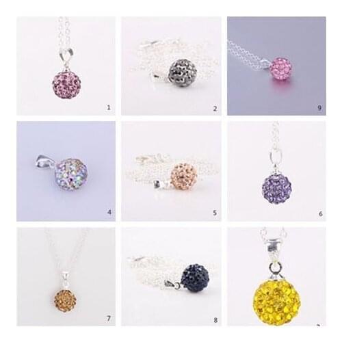Cf23al mixed Fashion Micro Pave CZ clay women gift Pendant Silver Plated Chain crystal Necklace