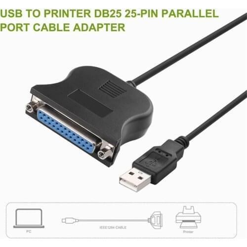 Black Bi-directional Parallel Interface Communication USB to 25 Pin DB25 Parallel Printer Cable Adapter Cord Converter