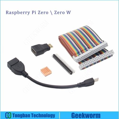 Geekworm Raspberry Pi Zero \ Zero W GPIO Cable+USB OTG Cable+Mini-Hdmi Adapter+2x20 Pin Male Header+Copper Heat-Sink 5in1 kit