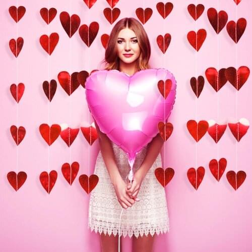 7pcs 1.5m Heart Garland Hanging Decor for Bridal Shower Girls Birthday Nursery Wedding Party Valentine Gifts Supplies