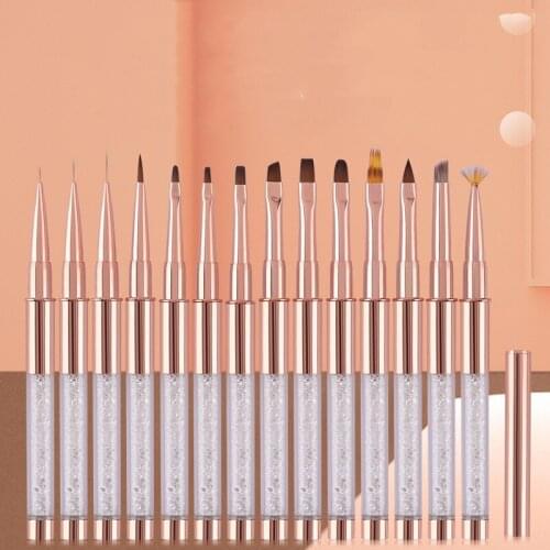 Hot Sale Rose Gold Acrylic Gel Brush UV Gel Drawing Brushes with Cap Rhinestone Metal Handle Salon DIY Manicure Tools