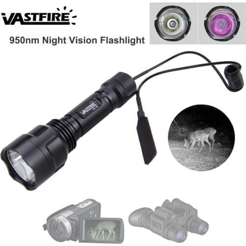 1200lm C8 Infrared IR 950nm LED Flashlight Red Night Vision Torch Lantern Aluminum Alloy +18650 Battery+Charger+Prsssue Switch