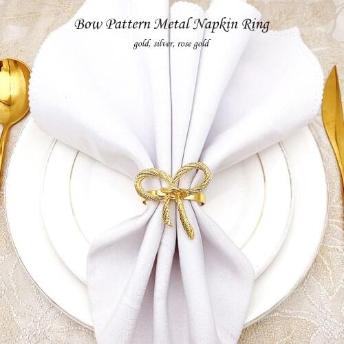 1pcs Bow Napkin Ring Rose Golden Gold Silver Metal Napkin Rings For Dinner Parties Home Tableware Decoration Kitchen Accessories