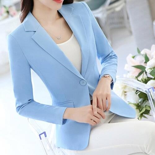 Korean casual womens Spring Blue Suit Jacket Womens Retro autumn office large jacket fashion womens white jacket
