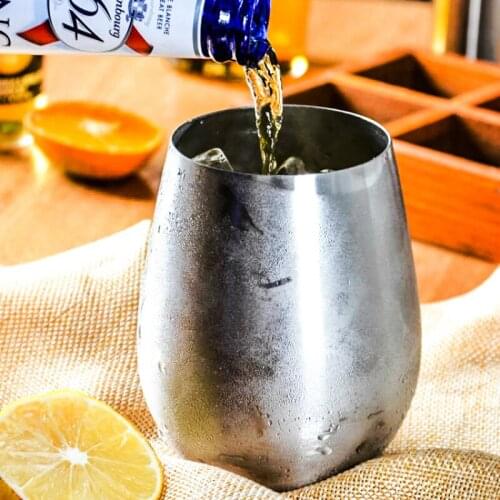 Creative Stainless Steel Cocktail Glass Whiskey Beer Mug Thick Egg Shaped Wide Mouth Cup Bar Club Household Restaurant Water Cup