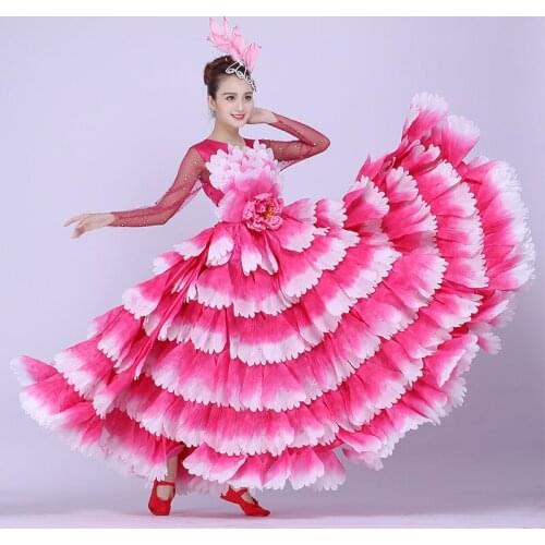 Lady Folk Dance Skirt Pendulum Skirt Long Sleeve Rhinestone Bodysuit Outfit Ancient Chinese Costume Plus Size D-0732