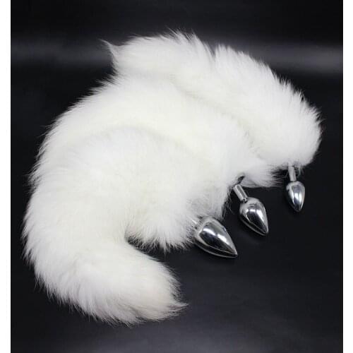 Metal Anal Plug White Fox Tail Butt Plug G Spot Adult Sex Toys For Woman Anus Stimulator Cosplay Anal Dilator Dog Tail Ass Plug