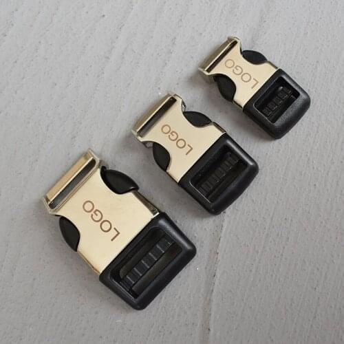 LOGO 20 Pcs 15/20/25mm Metal Quick Side Release Buckles LaLaser Engraving For Bag Luggage Outdoor Backpack strap Belt Webbing