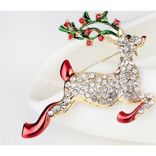 Cute Running Deer Brooches For Women Xmas Gifts New Year Fashion Reindeer Elk Rhinestones Christmas Brooch Broche