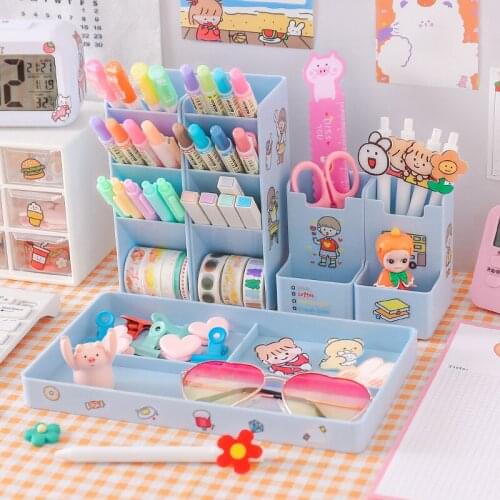 Large Capacity Cute Desk Accessories Inclined Pen Holder Pencil Storage Box Desktop Organizer Stand School Office Stationery