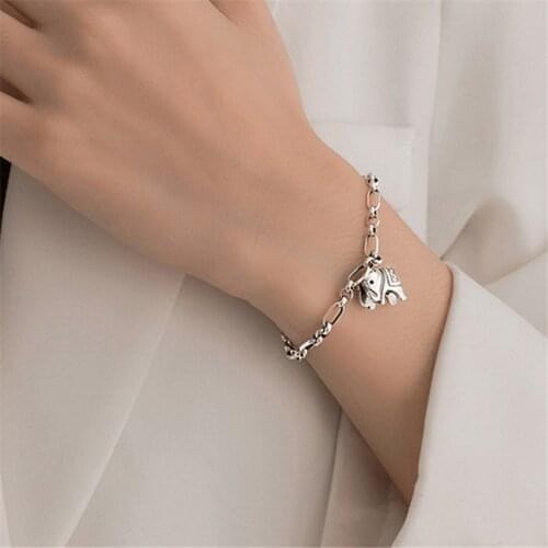 2021 New Vintage 925 Sterling Silver Elephant Charm Bracelet &Bangle Handmade Party Jewelry For Women Girls sl255