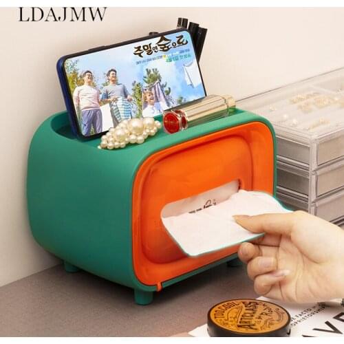 Office Desktop Multifunctional Simple Plastic Creative Storage Tissue Box Cute Girl Wind Mobile Phone Holder Retro Small TV