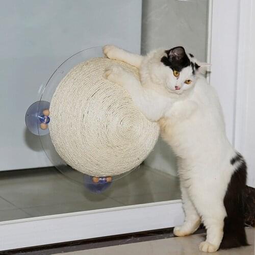 Cat Window Sisal Scratcher Ball With Suction Cups Cat Perch On Window Wall Hammock For Cats Cat Sisal Rope Woven Ball Toys HW257