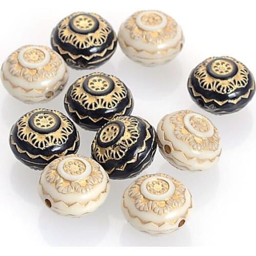 Wholesale 9x13mm Antique Style Design Plating Acrylic Round Spacer Flower Beads With Gold Lined For Diy Jewelry Making
