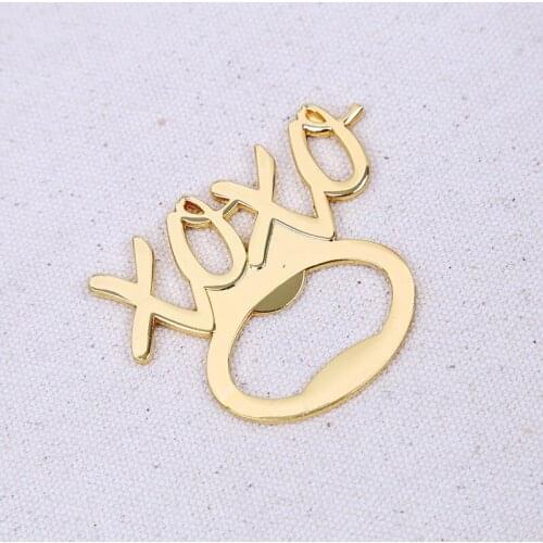 50pcs/lot zinc alloy "hugs &kisses" golden letter XO beer bottle opener wedding shower party favors and doorgifts