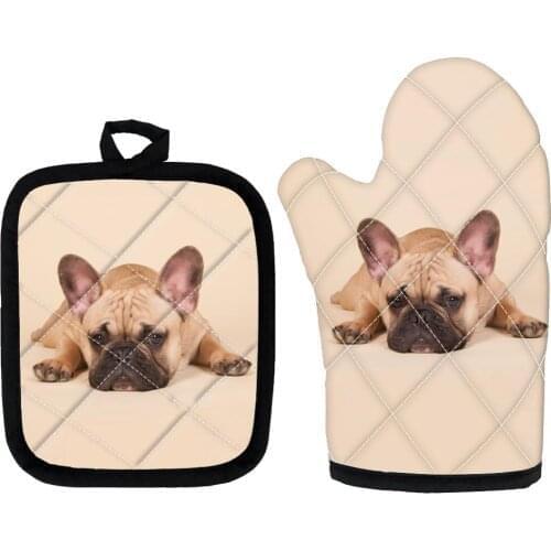 Printing French Bulldog Microwave Oven Glove Heat Resistant Protective Cooking Gloves for Cooking Mitten Kitchen Baking Tool