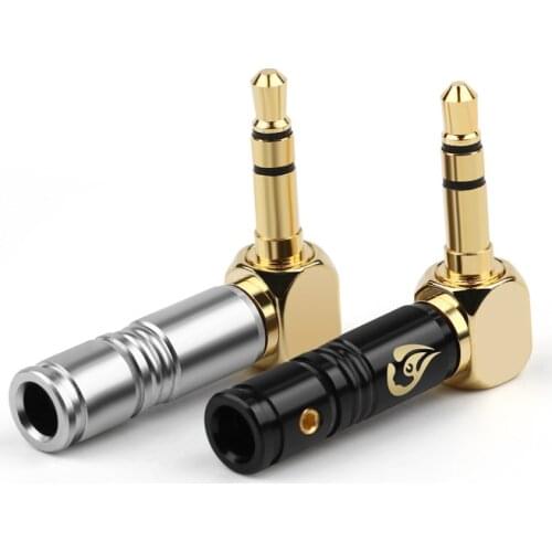 Jack 3.5mm Earphone Plug 90 Degree Right Angle 3 Poles Gold Plated Audio HiFi Headphone 4.0mm Wire Hole Soldering Line Connector
