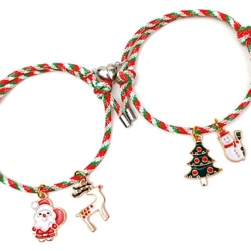 Christmas Charms Magnet Couple Bracelets Paired Magnetic Bracelet Adjustable Bracelets for Women Bracelet Elk Xmas Tree Charms